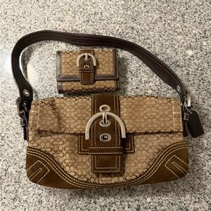 Coach Brown Patterned Mini Bag and Wallet Set